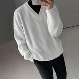 fall fits men Sweater Men's Autumn and Winter Korean Style Trendy Sweater Jacket Loose Lazy Style White V-neck Pullover Sweater