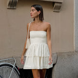 Gorunrun homecoming dresses Sexy Design Strapless Tube Top White Layered Ruffled Dress Spring and Summer Fashion Commuter Skirt