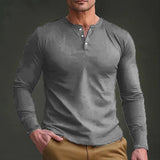 mens outfits 2024 Autumn and Winter Long-Sleeved T-shirt Men's T-shirt Twill Henry Collar Fashion Men's Casual Solid Color Bottoming Shirt