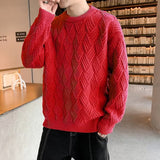 fall fits men Solid Color round Neck Men's Woven Knitted Sweater 04 Winter Thickened New Trendy Loose off-Shoulder Sleeve Sweater