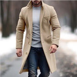 mens winter fashion 2024 Woolen Coat Men's Mid-Length Woolen Coat Slim Fit Suit Collar Trench Coat