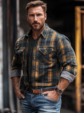 men fall outfits 2024 Autumn and Winter Men's New Shirt Men's Plaid Printed Fleece-lined Men's Pocket Shirt