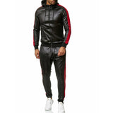 mens costumes Autumn and Winter New Men's Suit Stitching Hooded Leather Pants Two-Piece PU Leather Sports Suit