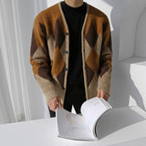 fall fits men Knitted Cardigan Sweater Men's Korean-Style Trendy Ins Loose All-Match Casual Plaid Sweater V-neck Coat