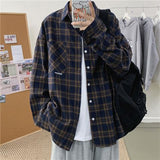 guys fashion casual Plaid Long-Sleeved Shirt Men's Spring and Autumn Loose Korean Style Fashionable Student Casual Hong Kong Style Retro Outer Wear Handsome Shirt Jacket