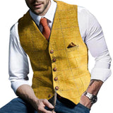 mens costumes Fashion Simple Men's Vest Vest Business plus Size Formal Casual Plaid Single-Breasted