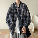 men fall outfits casual Japanese Retro Plaid Shirt Men's Long Sleeve Spring and Autumn New Loose Casual High-Grade Men's Shirt Jacket