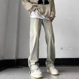 frat boy outfits Niche Zipper Split Jeans Men's Spring American Retro Loose Straight Mop High Street Pants