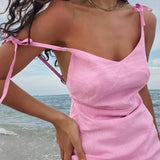 homecoming dresses Style Summer 2024 Sexy Strap Cotton Linen Pink Short Nightdress Soft Home Wear Women Can Wear outside Fashion