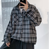 guys fashion casual Plaid Long-Sleeved Shirt Men's Spring and Autumn Loose Korean Style Fashionable Student Casual Hong Kong Style Retro Outer Wear Handsome Shirt Jacket