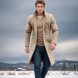 mens winter fashion 2024 Woolen Coat Men's Mid-Length Woolen Coat Slim Fit Suit Collar Trench Coat