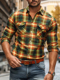 men fall outfits 2024 Autumn and Winter Men's New Shirt Men's Plaid Printed Fleece-lined Men's Pocket Shirt