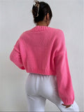 GORUNRUN-  loose V-neck cloud drop shoulder knitted cardigan three-button sweater short coat