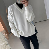 fall fits men Sweater Men's Autumn and Winter Korean Style Trendy Sweater Jacket Loose Lazy Style White V-neck Pullover Sweater