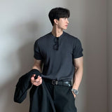 boy outfits Summer New Men's Knitted Top Korean-Style High-End All-Match T-shirt Short Sleeve Retro round Neck American Bottoming Shirt Fashion