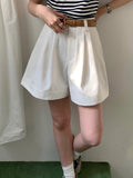 GORUNRUN-white shorts women 2024 summer new Korean style high waist slim wide leg shorts versatile casual pants