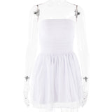 homecoming dresses Hot New Dress Sexy Trendy Mesh Stitching off-Neck Tube Top Backless Short Skirt for Women