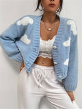 GORUNRUN-  loose V-neck cloud drop shoulder knitted cardigan three-button sweater short coat