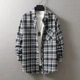 frat boy outfits New Men's Plaid Long-Sleeved Shirt Fashionable Brushed Loose Lapel Yarn-Dyed Shirt Men