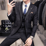 mens costumes Men's Suit Korean-Style Youth Striped Suit Business Casual Formal Wear Three-Piece Groom Dress