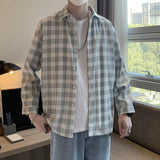 Gorunrun guys fashion casual Plaid Shirt Men's Long-Sleeved Trendy All-Match Top Casual Loose Hong Kong Style Trendy Handsome Shirt Summer Coat