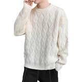 fall fits men Solid Color round Neck Men's Woven Knitted Sweater 04 Winter Thickened New Trendy Loose off-Shoulder Sleeve Sweater