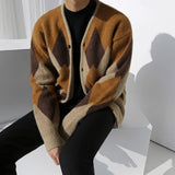 fall fits men Knitted Cardigan Sweater Men's Korean-Style Trendy Ins Loose All-Match Casual Plaid Sweater V-neck Coat