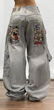 90s streetwear Fashion Brand Hip Hop Embroidered Large Pocket Jeans Men's and Women's Y2g High Street Mopping Wide Leg Pants