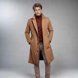 Gorunrun mens winter fashion 2024 Woolen Coat Men's Mid-Length Woolen Coat Slim Fit Suit Collar Trench Coat