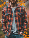 men fall outfits 2024 Autumn and Winter Men's New Shirt Men's Plaid Printed Fleece-lined Men's Pocket Shirt