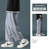 frat boy outfits Niche Zipper Split Jeans Men's Spring American Retro Loose Straight Mop High Street Pants