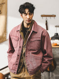 mens outfits American Retro Wine Red Denim Coat Men's Spring and Autumn Fashion Azut Workwear Autumn Casual Jacket