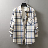 Gorunrun frat boy outfits New Men's Plaid Long-Sleeved Shirt Fashionable Brushed Loose Lapel Yarn-Dyed Shirt Men