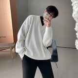 fall fits men Sweater Men's Autumn and Winter Korean Style Trendy Sweater Jacket Loose Lazy Style White V-neck Pullover Sweater