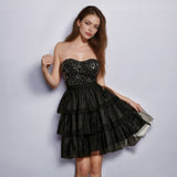 Gorunrun homecoming dresses Black Tube Top Sleeveless Sequined High Waist Mesh Cocktail Dress Party Dress Mid Skirt Dress