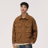 mens fall outfits Fall 2024 Loose Cotton Denim Coat Men's American Retro Multi-Pocket Lapel Workwear Jacket