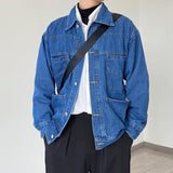 guys fashion casual Retro Dark Blue Denim Coat Men's Fashionable Korean Style Spring and Autumn Loose Lapel Multi-Pocket Casual Workwear Autumn and Winter