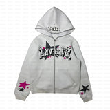 boy outfits Dark Sweatshirt Men's and Women's Hoodie Gothic Couple Harajuku Large Size Five-Pointed Star Printed Zipper Sweater