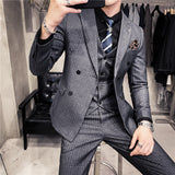 Gorunrun mens costumes Men's Suit Korean-Style Youth Striped Suit Business Casual Formal Wear Three-Piece Groom Dress