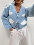 GORUNRUN-  loose V-neck cloud drop shoulder knitted cardigan three-button sweater short coat