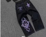 90s streetwear Fashion Brand Hip Hop Embroidered Large Pocket Jeans Men's and Women's Y2g High Street Mopping Wide Leg Pants