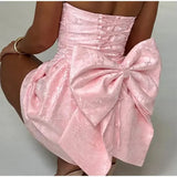 homecoming dresses Elegant Sexy Fashion Jacquard Tube Top Bow Short Dress Women's 2024 Summer New Small Skirt