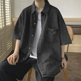 boy outfits Denim Shirt Men's Summer Short-Sleeved Shirt Brushed Hollow-out Half-Sleeve Shirt Trendy Handsome Hong Kong Style Coat