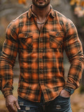 men fall outfits 2024 Autumn and Winter Men's New Shirt Men's Plaid Printed Fleece-lined Men's Pocket Shirt