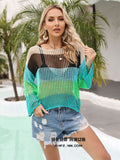 GORUNRUN-Ins Style Street Fashion Vintage Crochet Hollow Out Colorblock Loose Knit Top