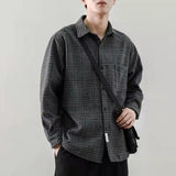 guys fashion casual Workwear Plaid Shirt Men's Spring and Autumn Coat Long Sleeve Korean Style Trendy Loose All-Match Artistic Hong Kong Style Shirt