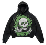 fall fits men 2024 Punk Design Skull Print Hoodie Y2k Fashion Casual Washed Distressed Hip Hop Gothic Sweater