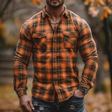 Gorunrun men fall outfits 2024 Autumn and Winter Men's New Shirt Men's Plaid Printed Fleece-lined Men's Pocket Shirt