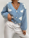 GORUNRUN-  loose V-neck cloud drop shoulder knitted cardigan three-button sweater short coat