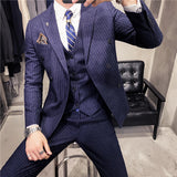 mens costumes Men's Suit Korean-Style Youth Striped Suit Business Casual Formal Wear Three-Piece Groom Dress